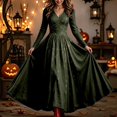 thumbnail image 4 of Huowey Women Halloween Witch Gothic Skeleton Dresses Flowy Elegant Cosplay Party Gown Long Sleeve V-Neck Eye-Catching Photo Dress,Green,S, 4 of 4