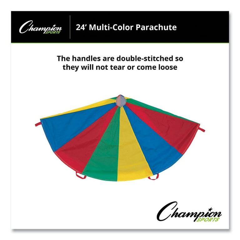 Nylon Multicolor Parachute, 24 ft dia, 20 Handles Nylon Multicolor Parachute, 24 ft dia, 20 Handles