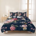 thumbnail image 3 of Quilts King Size Bedding Set, Farmhouse Flowers Lightweight Quilted Comforter, Country Pink Red Floral Leaf Navy Blue Soft Reversible Bedspread Coverlet with Pillow Covers for All Season, 96" x 106", 3 of 9