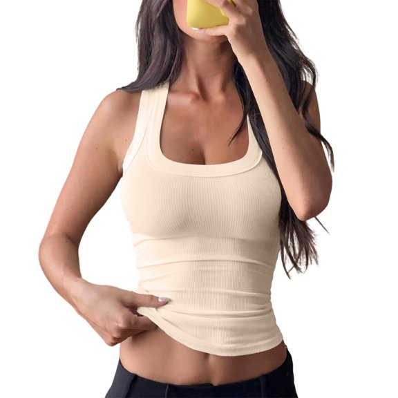Women's Ribbed Tank Tops Knit Scoop Neck Sleeveless Fitted Casual Tops Summer Slim Basic Tee Shirts, M