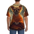 thumbnail image 3 of Balery Maple Leaf Meditating Chihuahua Camisa Casual de Manga Corta con Botones para Hombre, Texturizada, Estilo Cubano, para Playa, Verano-Large, 3 of 5