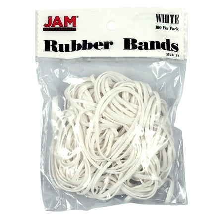 JAM Paper & Envelope Colorful Rubber Bands, Size 33, White Rubber bands, 100/Pack