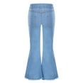 thumbnail image 2 of Sxiwei Kids Girls Raw Hem Flared Jeans Elastic Waist Bell-Bottoms Trousers Washed Denim Pants Light Blue 10, 2 of 5