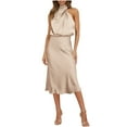 thumbnail image 2 of UPPADA Women's 2026 Summer Satin Dress Elegant Sleeveless Mock Neck Cocktail Party Maxi Dresses formal Dress for Wedding Guest Cocktail Party, 2 of 7
