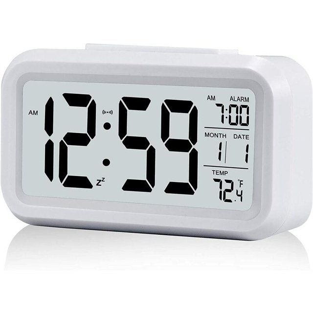 Despertador digital, Despertador matutino, Despertador digital silencioso alimentado por batería para niños y adultos, Pantalla LED grande, Calendario de temperatura (Blanco) JAMW Sencillez