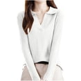 thumbnail image 1 of LOVZFMLL Sweaters for Women V-Neck Ribbed Pullover Solid Color Lapel Casual Basic Relaxed Fit Tops Warm Fall Winter Clothes, 1 of 3