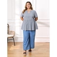 thumbnail image 2 of DARING DIVA Women's Plus Gingham Tops Plaid Notch Neck Blouse 1X Navy Blue, 2 of 6