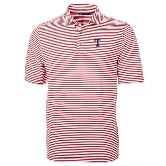 Men's Cutter & Buck Red Texas Rangers Virtue Eco Pique Stripe Recycled Polo