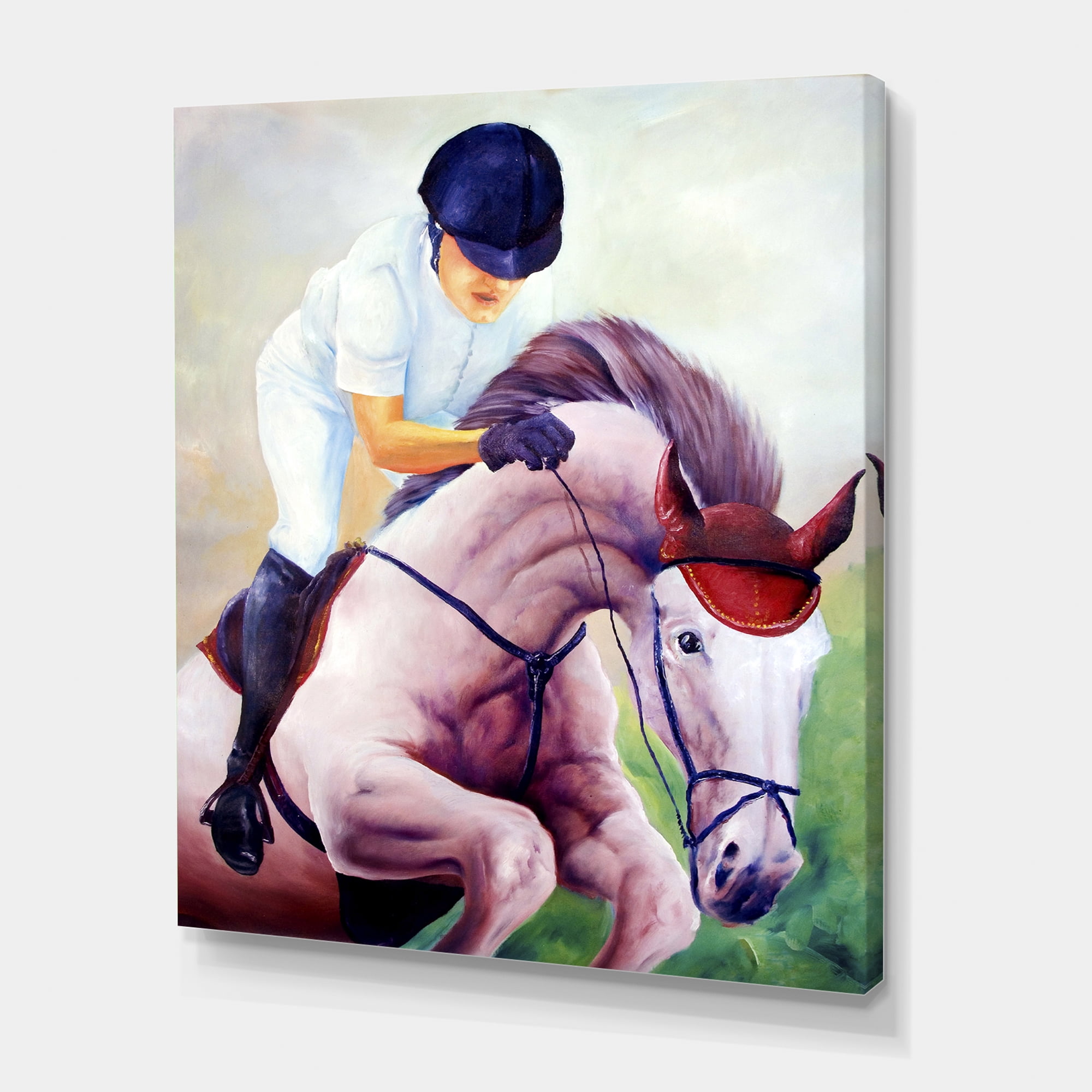 Jockey On Galloping Pink Horse 24 in x 32 in Painting Canvas Art Print, by Designart