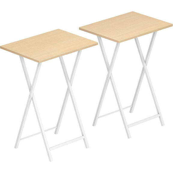 Industrial Folding TV Tray Tables Set of 2 Natural and White Snack Tables