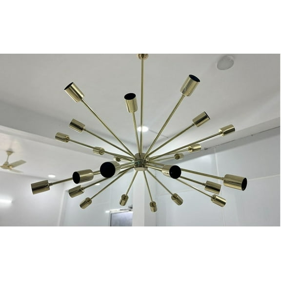 Mid Century Stilnovo Handmade 24 Arm Sputnik Chandelier Polished Brass Light Fixture Italian Design Chandelier