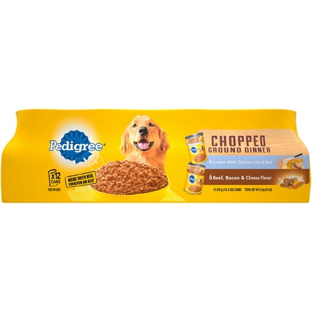 (12 Pack) PEDIGREE Chopped Ground Dinner Combo with Chicken, Liver & Beef and Beef, Bacon & Cheese Flavor Adult Canned Wet Dog Food Variety Pack, 13.2 oz. (Best Way To Drain Ground Beef)