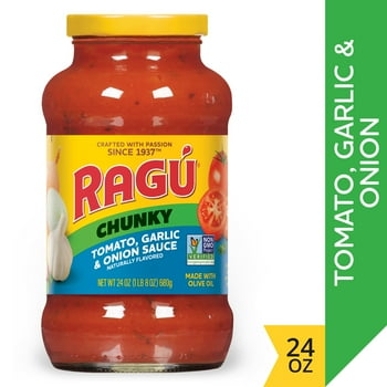 Ragu Chunky Tomato, Garlic and Onion Pasta Sauce, Made with Olive Oil, Diced Tomatoes, Delicious Garlic and Onions, and Italian s and Spices, 24 oz