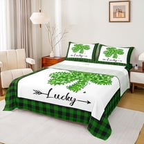 jejeloiu Four Leaf Clover Full Size Sheets,Lucky St.Patrick'S Day Bed Sheets,Green Black Check Sheet Sets For Kids,Ultra Soft Home Decor,4-Piece