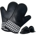 thumbnail image 1 of Juego de 4 guantes para horno y soporte para ollas, con mini guantes para horno y clips aislantes, guantes largos antideslizantes para horno de calidad alimentaria, para hornear en la cocina, 1 of 5
