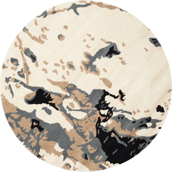 SAFAVIEH Bella Christiana Abstract Paint Splatter Wool Area Rug, Ivory/Grey, 5' x 5' Round
