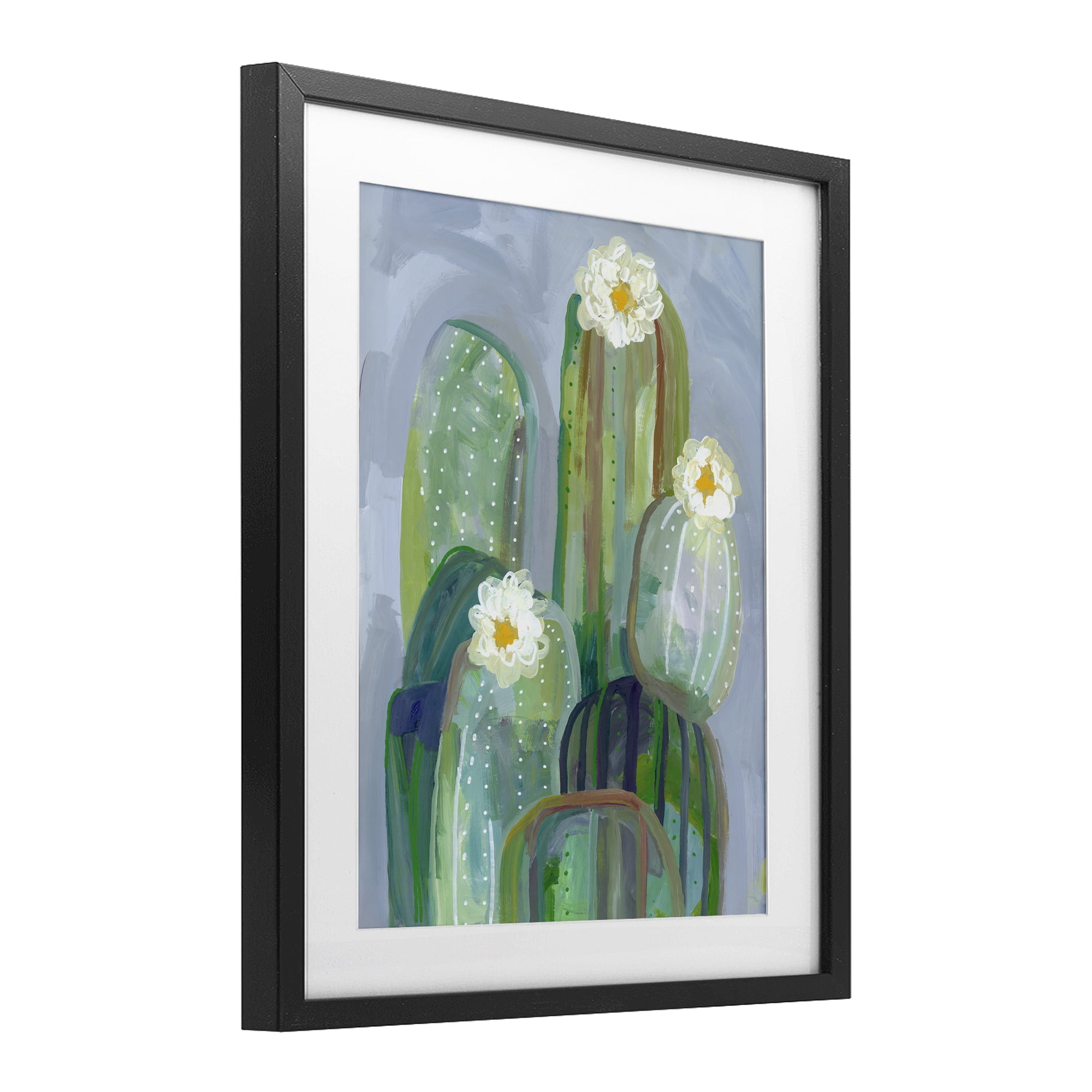 Desert Day Dream Cactus Black Framed Print Under Glass, design by Ashley Davis