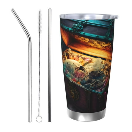 

Tideii Underwater Treasure Chest for 20OZ Car Cup Stainless Steel Cold and Hot Cup with Lid Suitable for Outdoor and Home Unisex-Straw Three-piece Set