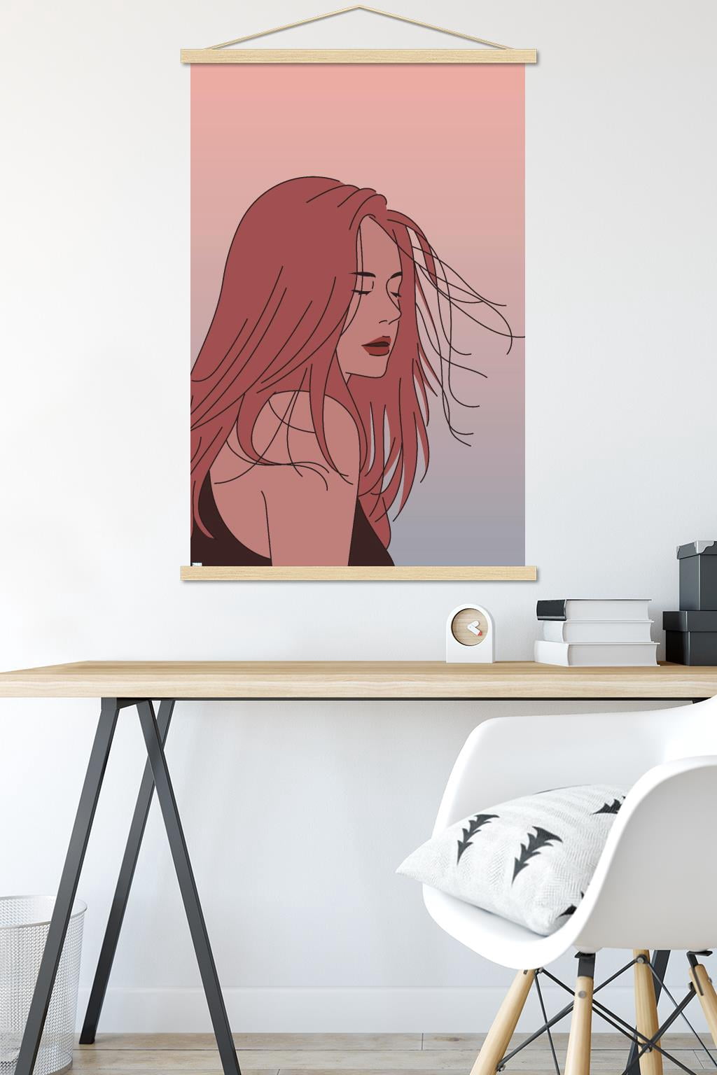 Hand Drawn Woman With Blowing Hair Wall Poster with Magnetic Frame, 22.375" x 34"