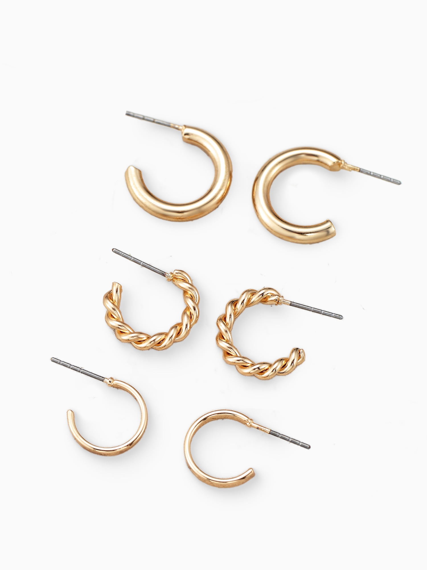 Time and Tru Gold Hoop Earring Trio for Women, 3 Pairs
