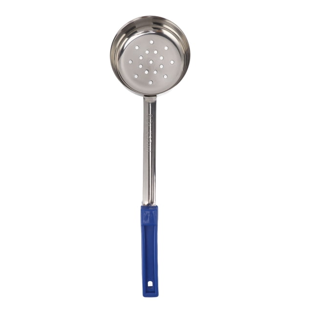 Espátula azul de acero inoxidable de 8 oz de grado alimenticio con orificios de drenaje para cocinar y hornear.