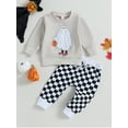 thumbnail image 3 of Toddler Halloween Outfits 6M 12M 18M 24M Long Sleeve Cartoon Sweatshirt + Checkerboard Pants Set Baby Clothes, 3 of 9
