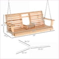 thumbnail image 2 of Outdoor Porch Swing, 3-Seater Farmhouse Wooden Swing for Patio Porch Backyard, 440lbs Capacity with Cup Holders & Chains Included | Wood | Natural, 2 of 8