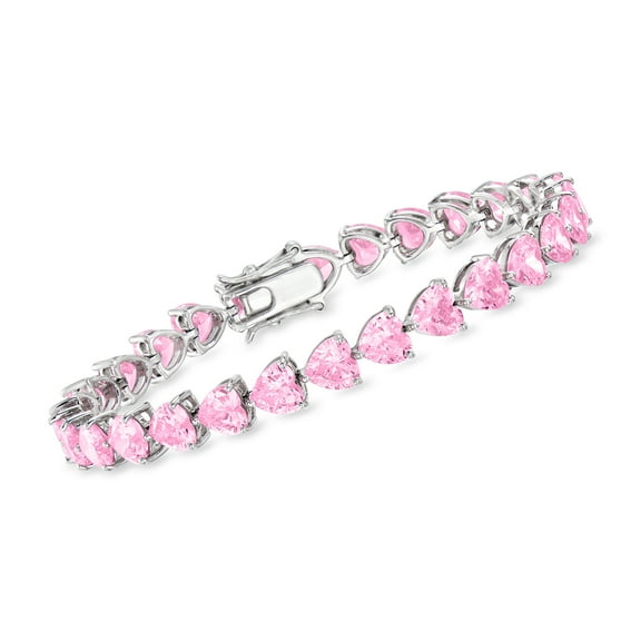 Ross-Simons 20.00 ct. t.w. Heart-Shaped Simulated Pink Sapphire Tennis Bracelet in Sterling Silver, Women's, Adult