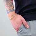 thumbnail image 3 of Nuragold 10k Real Yellow Gold Figaro Link 6.5mm Diamond Cut Two Tone Pave Chain Bracelet (8"-9") Italian Jewelry for Men, 3 of 8