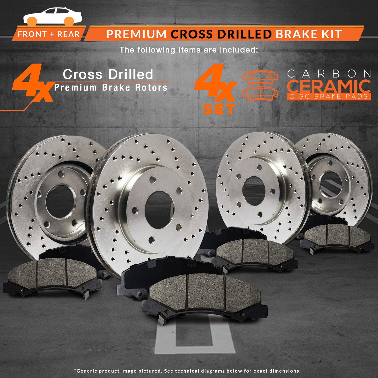 Max Brakes Rear Premium XD Rotors and Ceramic Pads Brake Kit KT078422-1