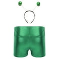 thumbnail image 2 of Aislor Girls Shiny Metallic Alien Shorts with Hair Hoop Kids Festival Party High Waist Dance Bottoms Green 4, 2 of 7