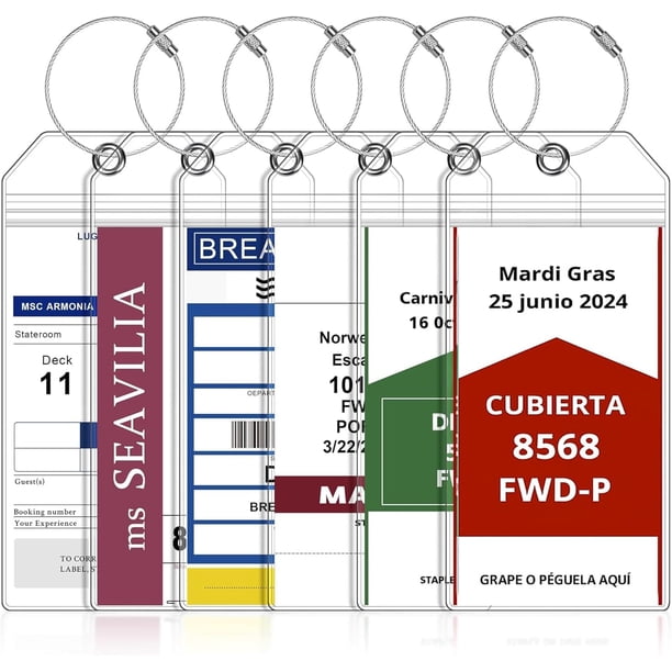 Paquete de 6 Etiquetas de Equipaje para Cruceros, Cruise Luggage Tag Impermeable con Cable de Acero Inoxidable, Portaequipaje Esencial para Carnival, Royal Caribbean, Celebrity