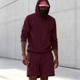 thumbnail image 4 of Dqueduo Men's Casual Sets, Solid Color Hooded Long Sleeve Hoodie with Drawstring Elastic Waist Shorts, Loose Oversized Two-Piece Hoodie and Shorts Set, 4 of 6