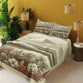 Ambesonne Nautical Fitted & Top Sheet Set with Shams, Floral Sea Shore and Boat, Grey Yellow