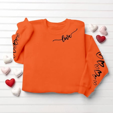GiLiling Girls Love Heart Print Pullover Sweatshirt Long Sleeve Round Neck Teen Soft Casual Comfy Spring Fall Top Clothes (Orange 11-12 Years)