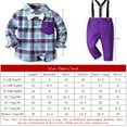 thumbnail image 3 of Stamzod 6M-6Y Kids Boys Formal Suit Set Clearance Christmas Gentleman Clothes Suit Lattice Pattern Print Long Sleeve Lapel Button Casual Shirt With Pocket Suspender Pants Boys Overalls Suit, 3 of 7