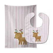 Carolines Treasures BB6934STBU Deer in Pink Stripes Baby Bib & Burp Cloth