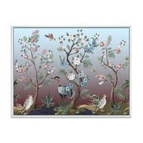 Designart 'Chinoiserie With Peonies and Birds XI' Traditional Framed Canvas Wall Art Print
