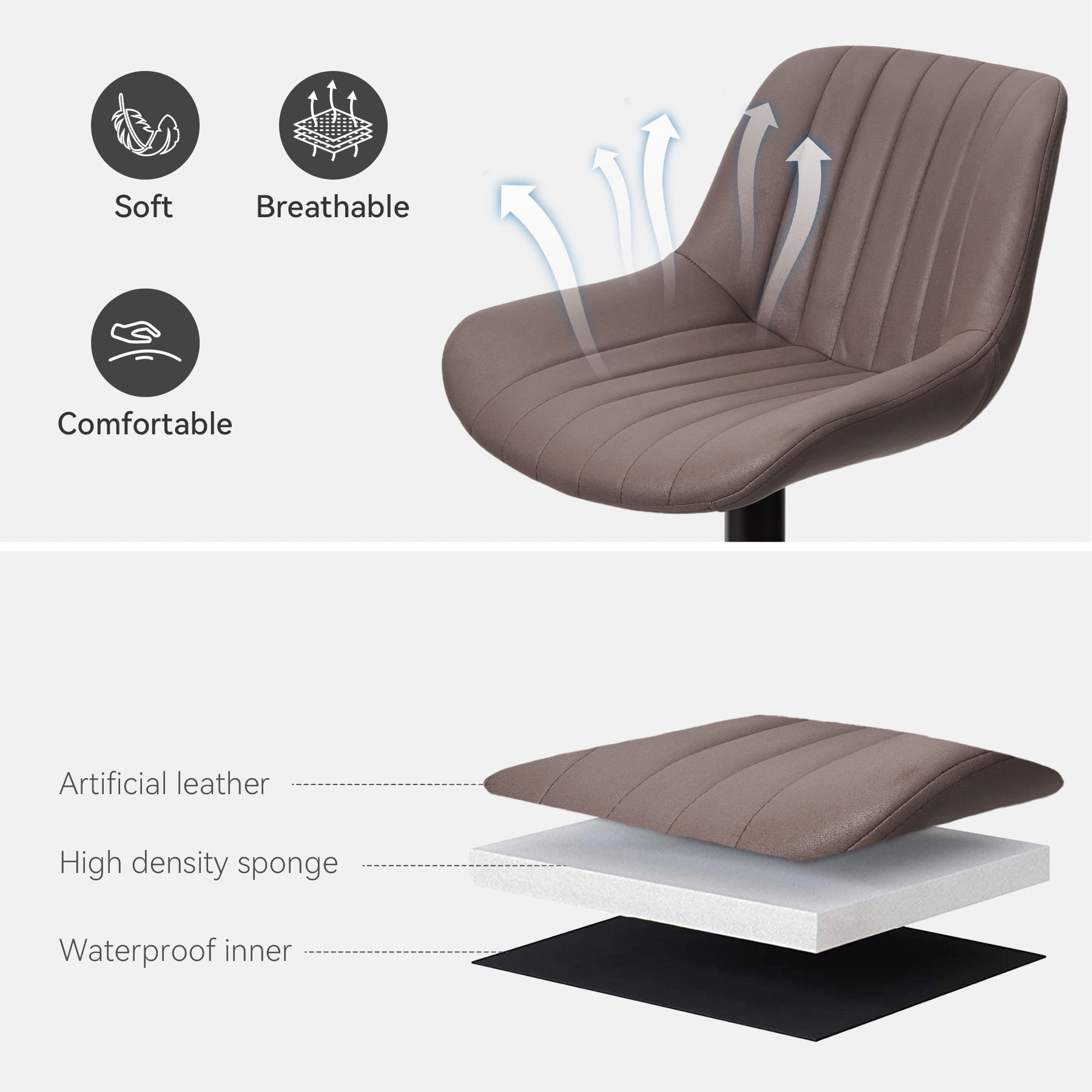 Hawsaiy Adjustable Bar Stools Set of 2, Swivel Counter Height Bar Chairs with Back, Modern Technical Fabric Barstools for Kitchen Island & Home, Brown