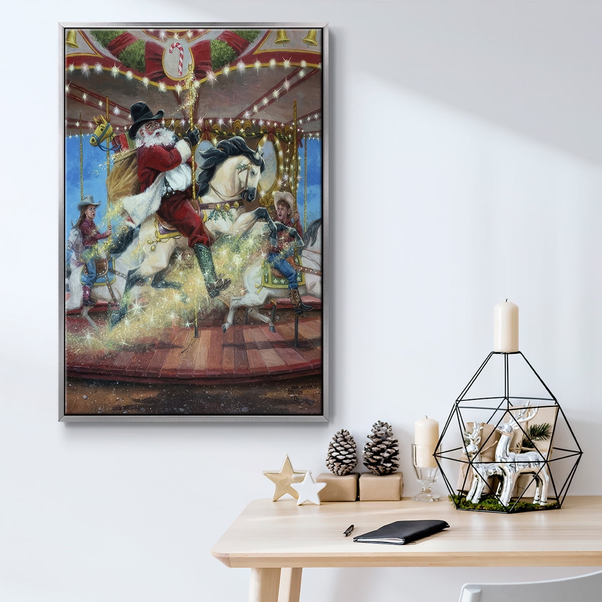 Merry Go Round - Framed Gallery Wrapped Holiday Canvas - 27 x 41 - Silver Frame