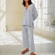 thumbnail image 5 of Camisa de Manga Conjuntos de salón de 2 piezas Traje de vacaciones con abertura lateral y hombros caídos para mujer Ygjytge Gris T XXL para Mujer, 5 of 8