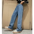 thumbnail image 5 of Kids Girls Jeans Winter Fleece Lined Denim Pants Warm Thicken Wide Leg High Waist Trousers Gifts for Teen Girls, Blue, 10 Years, 5 of 7