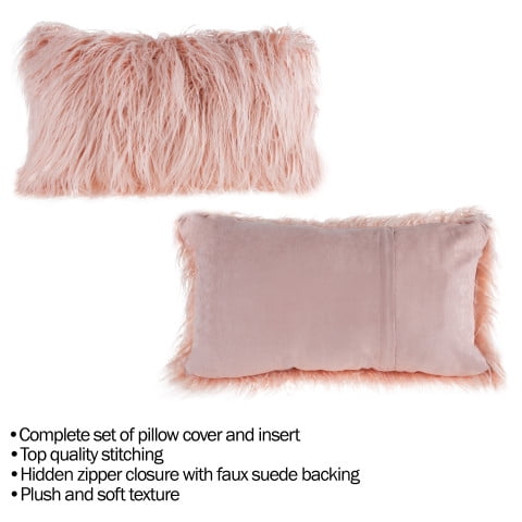 Somerset Home 12x20-Inch Plush Lumbar Pillow - Luxury Accent Pillow Insert and Shag Glam Cover Set