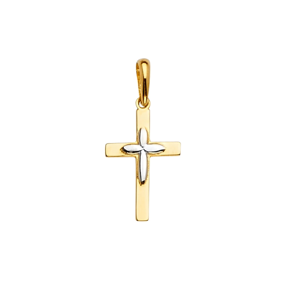 Solid 14k White and Yellow Two Tone Gold Christian Crucifix Cross ...