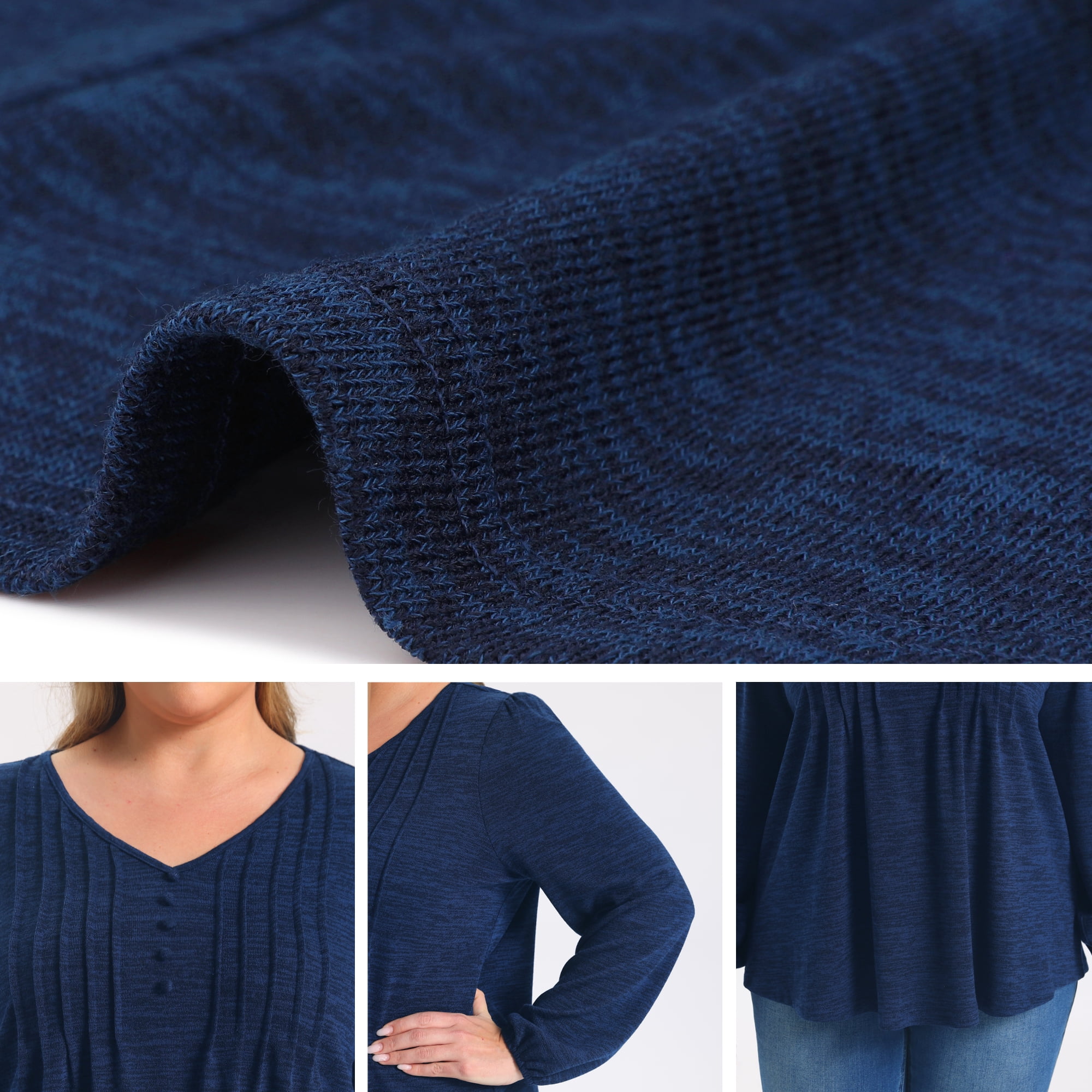 DARING DIVA Women's Plus Pleated Button Decor Lantern Tops 2X Navy Blue