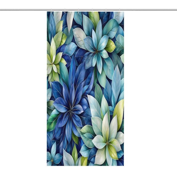 RKSupls Waterproof Shower Curtain, Blue Green Layered Botanical Leaves Polyester Shower Curtain with Hooks for Chic Elegant Home Bathtub Bathroom Decor Washable