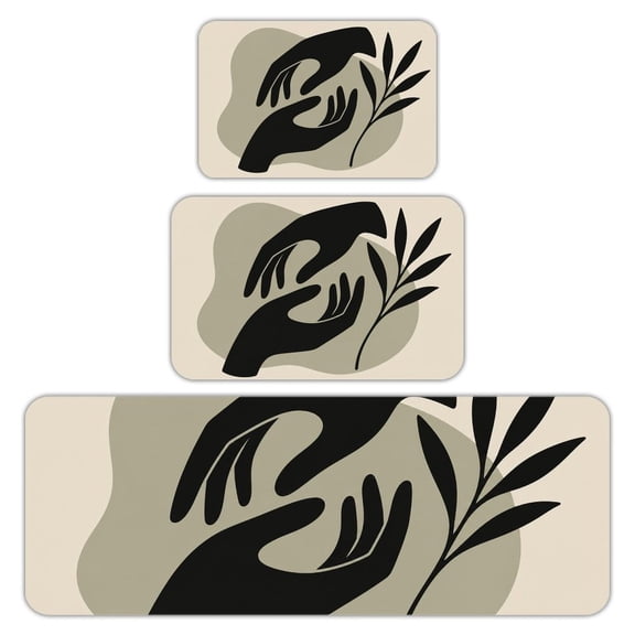 RKSupls Kitchen Rug Set 3 Piece Anti-Slip Flannel Floor Mats, Abstract Figurewith Plants Washable Absorbent Runner Mats for Kitchen Bathroom Home Decor