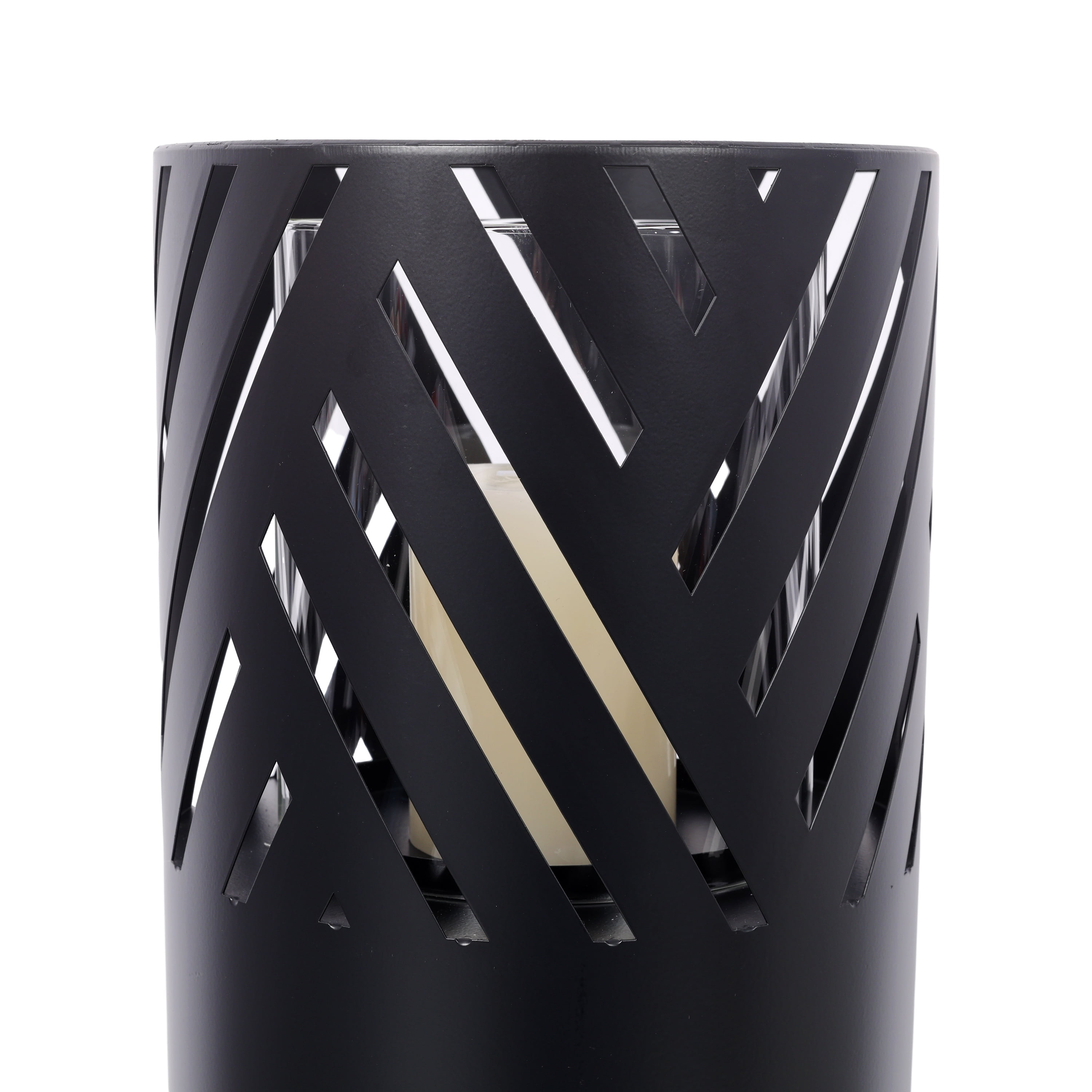 Outdoor Fire Pillars, Industrial Design, Glass Cylinders & Candles Included, 37.5" & 29.5" Tall