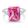 thumbnail image 2 of Gem Stone King 925 Sterling Silver 3-Stone Ring Octagon Pink Created Sapphire and Moissanite (6.92 Cttw, Size 9), 2 of 3