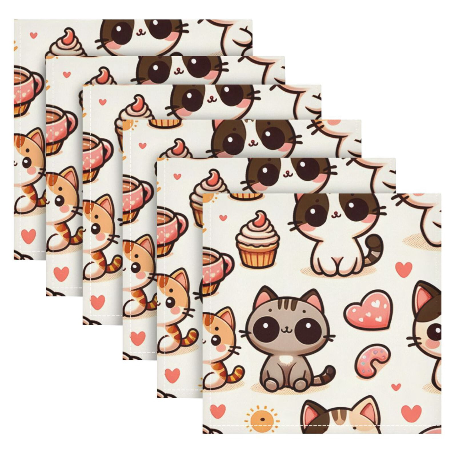 JSTEL Kitten Cat Donut Cloth Napkins Set of 6, 20x20 Inch Washable and Reusable Napkin for Decoupage Dinner Party Everyday Use